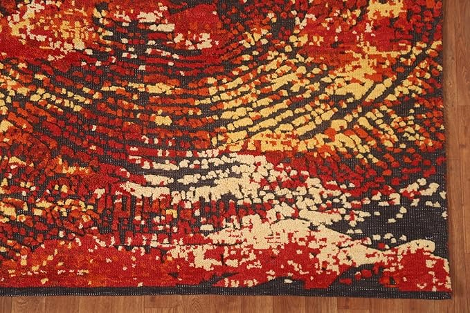 Rug Source Modern Collection, 5x7 Abstract Rug, Hand Knotted Red Abstract Rug, Oriental 100% Wool Carpet for Foyer, Entryway and Hallway