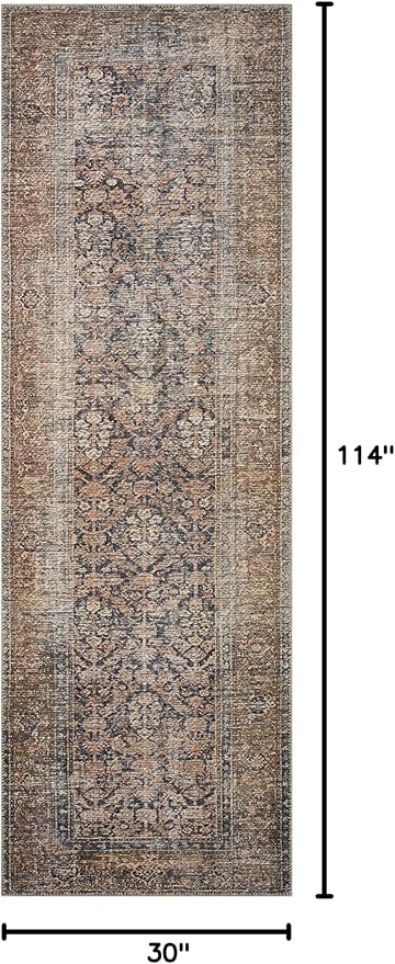 Loloi Amber Lewis Billie Collection, Ink & Salmon 2'-6" x 9'-6" Area Rug – Antique & Distressed Accent Rugs for Living Room, Bedroom, Entryway & Hallway, No Shed High Traffic Area Home Decor Rug