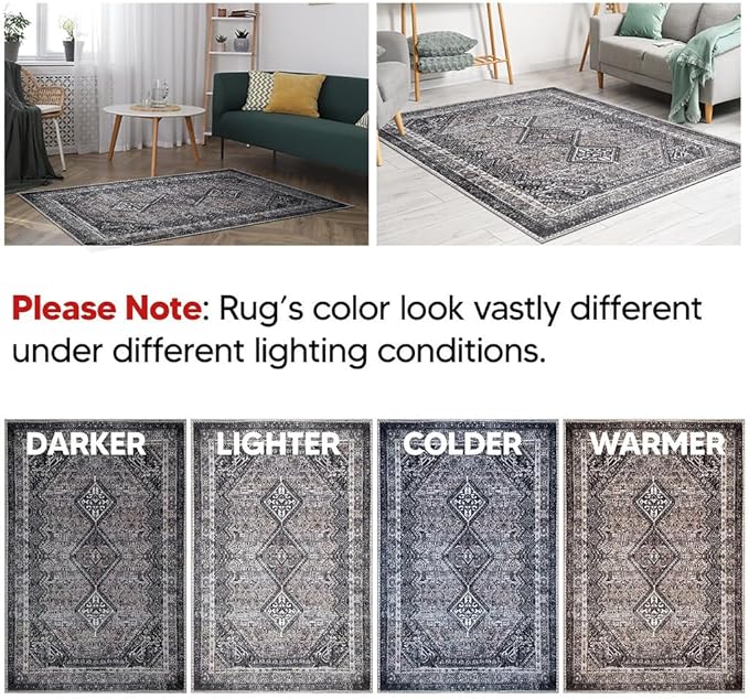 Keen Home Design 10x14 Rug - Machine Washable Area Rug with Non-Slip Backing, Ideal for Living Room, Dining Room, Bedroom - Vintage, Easy Clean, Durable, Low Pile Rug - (9'7" x 14')