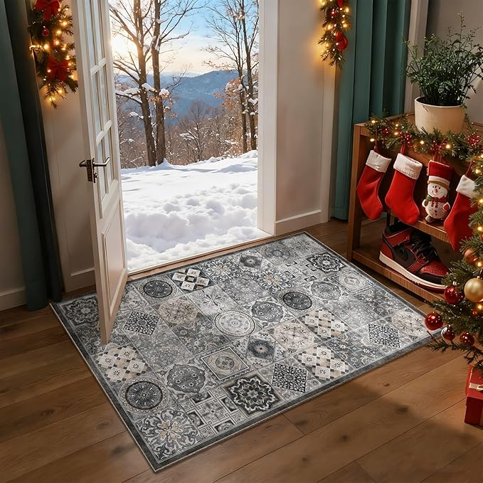 Washable 2'x3' Non Slip Rug Vintage Soft Low Pile Lightweight Small Area Rugs for High-Traffic Areas (Entryway, Kitchen, Hallway), Farmhouse Decor