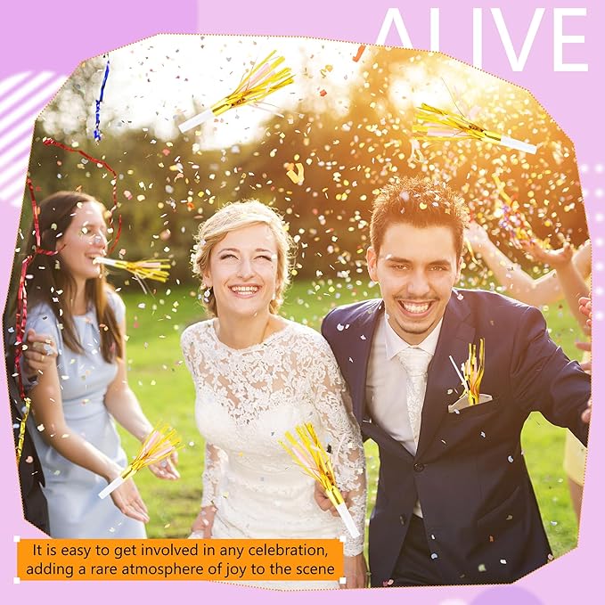 36 Pieces Glitter Metallic Fringed Noisemakers Musical Party Blowers Blowouts Whistle Party Blow Horns for New Years Birthday Party Supplies Sporting Event Celebrations (Pink)