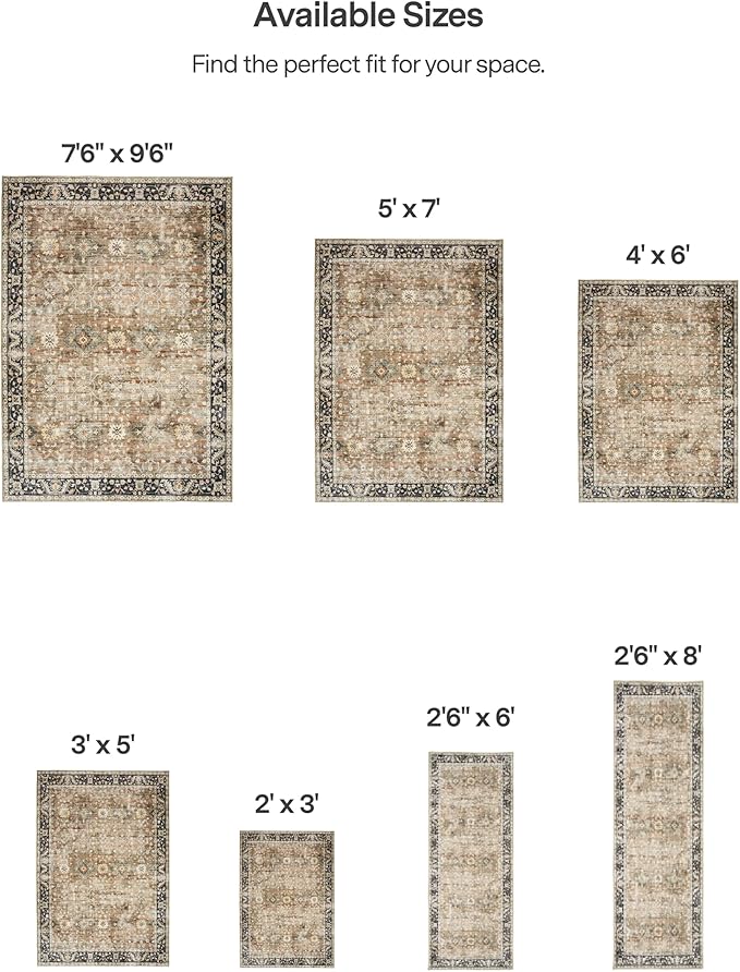 ReaLife Rugs Machine Washable Area Rug Runner - Living Room Bedroom Bathroom Kitchen Entryway - Padded Low Pile Stain Resistant Premium - Boho Farmhouse Vintage - BEV - Beige Tan Brown 2'6" x 8'