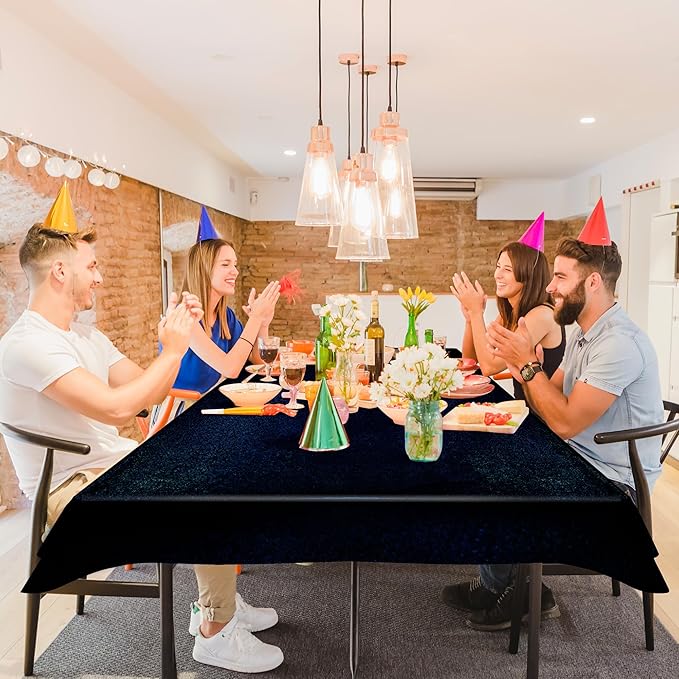 2 Pcs Black Holographic Laser Tablecloth Galaxy Space Table Cloth 40 * 108 Inch Shimmer Star TableCover for Halloween Birthday Graduation Neon Party Supplies Disposable Plastic Foil Table Decor