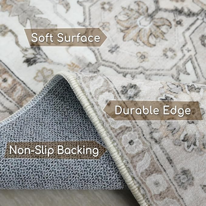 9x12 Area Rugs, Machine Washable Area Rugs for Living Room Non Slip Backing Rugs for Bedroom, Vintage Printed Home Decor Large Area Rug…