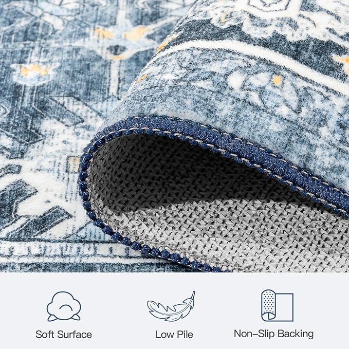 Lofus 5x7 Area Rug for Living Room,Blue Washable Area Rugs with Non-Slip Backing,Soft Boho Carpets for Bedroom Dining Room Home Office Indoor Nursery