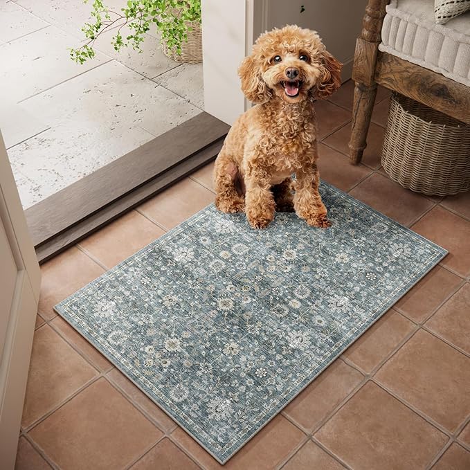 Washable 2'x3' Non Slip Rug Vintage Soft Low Pile Lightweight Boho Area Rugs for High-Traffic Areas (Entryway, Kitchen, Hallway), Farmhouse Decor