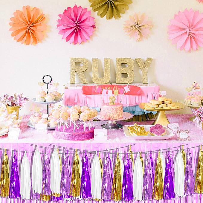 6P Purple-Gold Party Decoration Tassel Garland, Tassels Banner Streamers for Parade Floats, Bachelorette, Wedding, Birthday, Graduation, Christmas, Bridal/Baby Shower Party Decorations