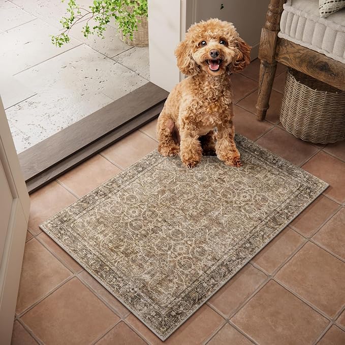 Washable 2'x3' Non Slip Rug Vintage Soft Low Pile Lightweight Boho Area Rugs for High-Traffic Areas (Entryway, Kitchen, Hallway), Farmhouse Decor