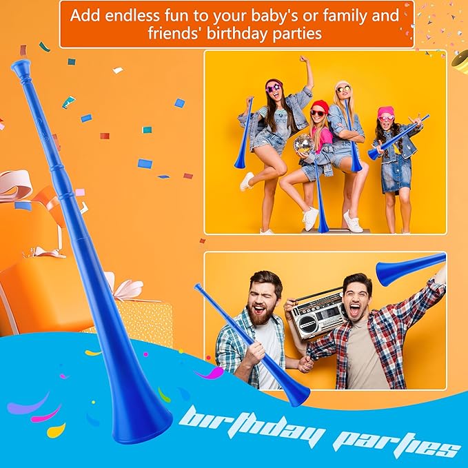 6 Pcs 28 Inch Collapsible Stadium Horn Plastic Vuvuzela Trumpet Horn Blow Noise Maker for Sporting Events Sports Themed Party Supplies (Color set 1)