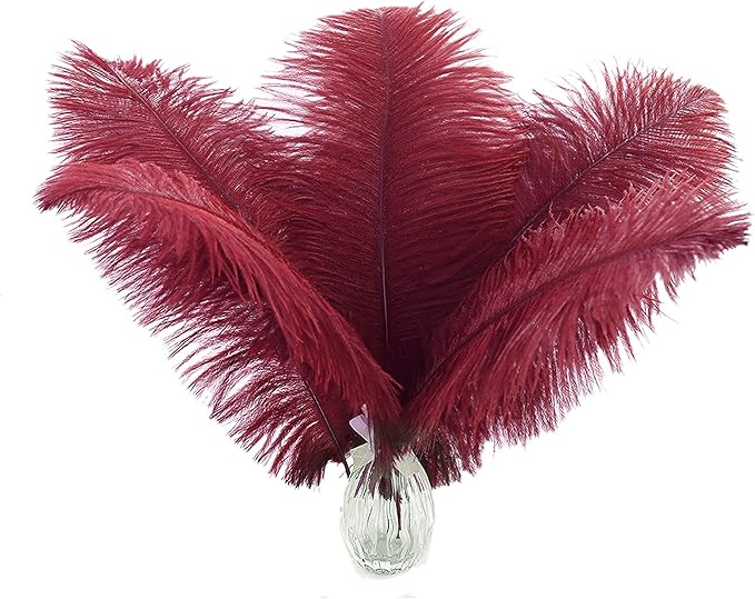 Ballinger Big Burgundy Ostrich Feathers - 24Pcs 8-10inch Wine Red Feathers for Party Centerpieces, Flower Arrangement and Home Decor