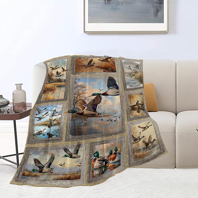 Duck Blanket Hunting Throw Blanket Cozy Fleece Flannel Bedding Duck Stuff Gifts for Women Men Boys Girls Lover Adults Lovers Plush for Couch Sofa Bed Decor 50"X40"