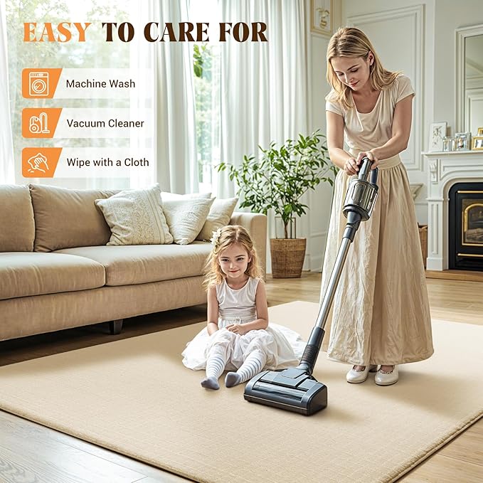 Shilucheng Wool Rug 8x10 Non-Slip, Blend 80% Wool and 20% Cotton Rugs for Living Room, Bedroom, Dinning Room, Soft Durable Cotton Backing Modern Area Rug (Beige/White)