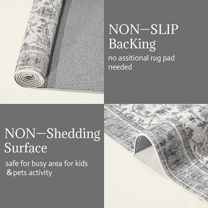 8x10 Washable Area Rugs Ultral Soft Non-Slip Stain Resistant Vintage Boho Large Carpet for High-Traffic Living Room & Dining Room
