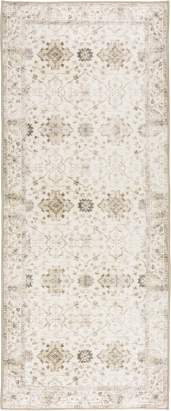 ReaLife Rugs Machine Washable Area Rug Runner - Living Room Bedroom Bathroom Kitchen Entryway Office - Padded Low Pile Stain Resistant Premium - Boho Farmhouse Vintage - BEV - Beige 2'6" x 10'