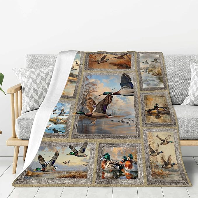 Duck Blanket Hunting Throw Blanket Cozy Fleece Flannel Bedding Duck Stuff Gifts for Women Men Boys Girls Lover Adults Lovers Plush for Couch Sofa Bed Decor 50"X40"