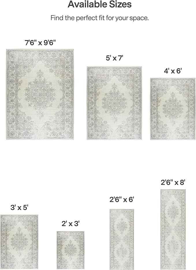 ReaLife Rugs Machine Washable Area Rug - Living Room Bedroom Bathroom Kitchen Entryway Office - Padded Crease Free Stain Resistant Premium - Boho Farmhouse Vintage- Paige- Ivory - 2'x 3'