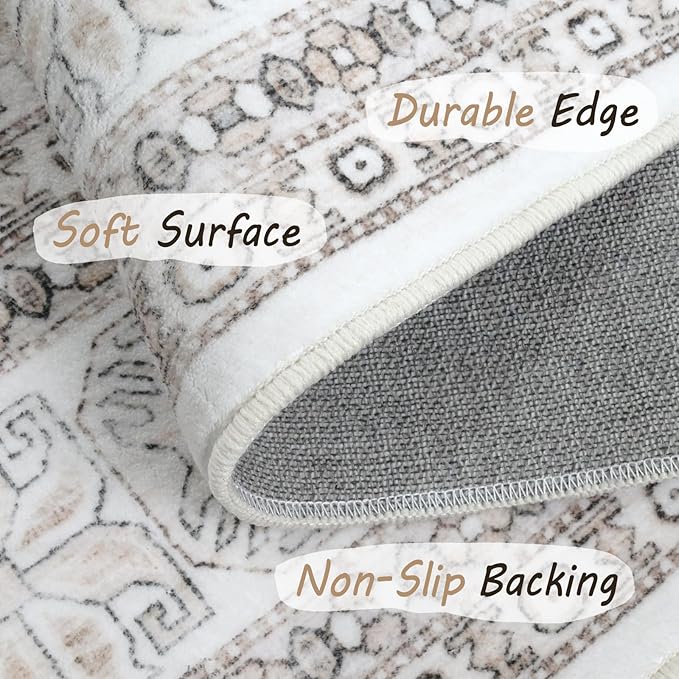 Area Rugs 8x10 for Living Room,Washable Boho 8x10 Area Rugs for Bedroom,Non Slip Carpet for Kitchen, Dining Room, Indoor, Kids Playroom Soft Low-Pile Rug, Thickness 0.2 Inches, Beige/Neutral