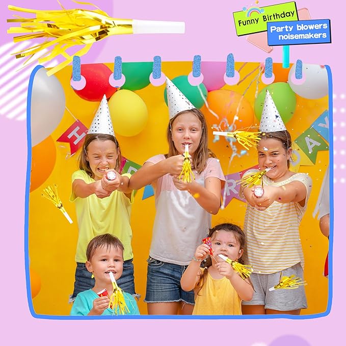 36 Pieces Glitter Metallic Fringed Noisemakers Musical Party Blowers Blowouts Whistle Party Blow Horns for New Years Birthday Party Supplies Sporting Event Celebrations (Gold)