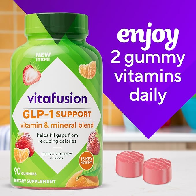 Vitafusion GLP-1 Support Multivitamin, Vitamin and Mineral Blend, 15 Essential Nutrients, Citrus Berry Flavor, 90 Count, 45 Day Supply 