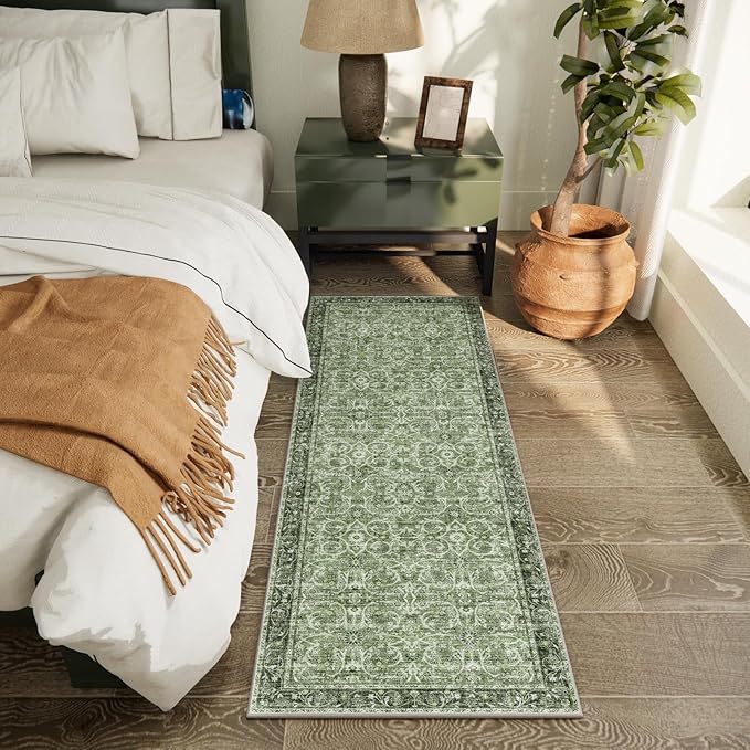 2'x6' Washable Runner Rug Utral Soft Lightweight Vintage Boho Distressed Non-Slip Backing,Low Pile Stain Resistant Farmhouse Rug for High-Traffic Hallway, Kitchen & Laundry