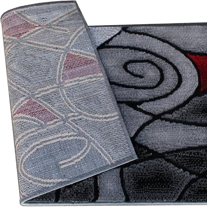 Masada Rugs, Modern Contemporary Runner Area Rug, Red Grey Black. (2 Feet X 7 Feet)