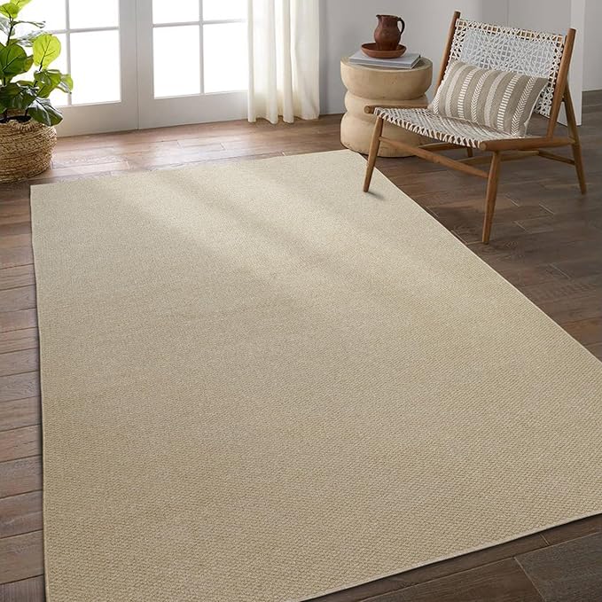5'x7' Washable Area Rug for Living Room Natural Berber Rug Bedroom Non-Slip Rugs No Shed Faux Jute-Look Area Rugs Non-Skid Washable Area Rug (Camel, 5X7)