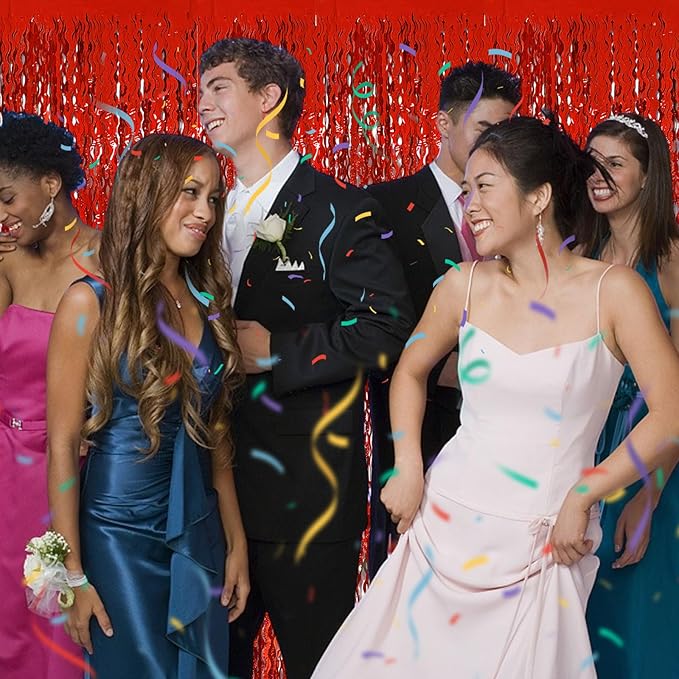 Red Streamers Tinsel Foil Fringe Curtains Wavy for Parties Sparkle Metallic Wavy Foil Fringe Backdrop Curtain for Party Decorations Photo Booth Props Birthday Graduation Wedding Valentines Decor