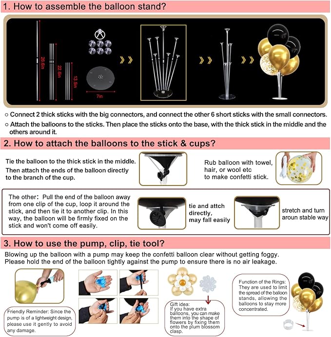 TONIFUL 4 Set Black Gold Balloon Centerpieces for Table,Balloon Stand Kit for Black Gold Party Decor 40th 50th 60th 70th Birthday Decorations Anniversary Graduation Decorations 2026 New Year Eve