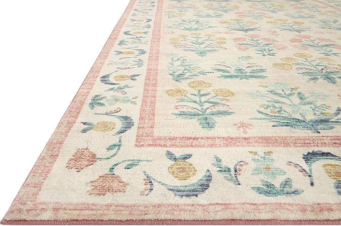 Loloi Rifle Paper Co. Eden Collection EDE-01 Mughal Rose Blush 2'-6" x 11'-6" Runner Rug feat. CloudPile™