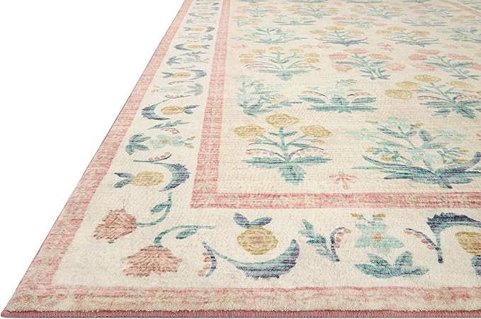 Loloi Rifle Paper Co. Eden Collection EDE-01 Mughal Rose Blush 3'-6" x 5'-6" Accent Rug feat. CloudPile™