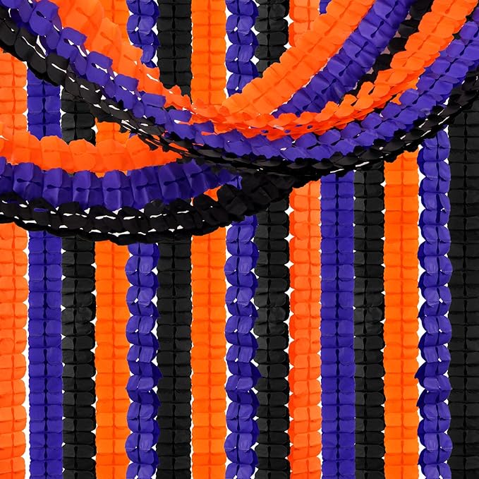 Black-Orange Purple Halloween Party-Decorations Streamers-Garland - 12pcs 4-Leaf Clover Paper Streamer,Graduation Wedding Birthday Bachelorette Baby Bridal Shower Banners Decor Ouruola