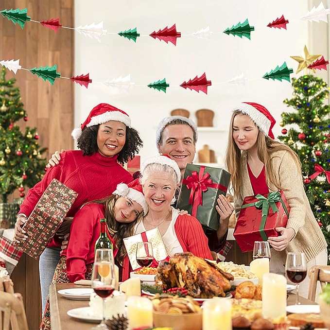 Green-White Red Christmas-Tree Party-Decorations Garland - 25 Ft Hanging Paper Streamers Banner,Birthday Wedding Baby Bridal Shower Bachelorette Decor Ouruola