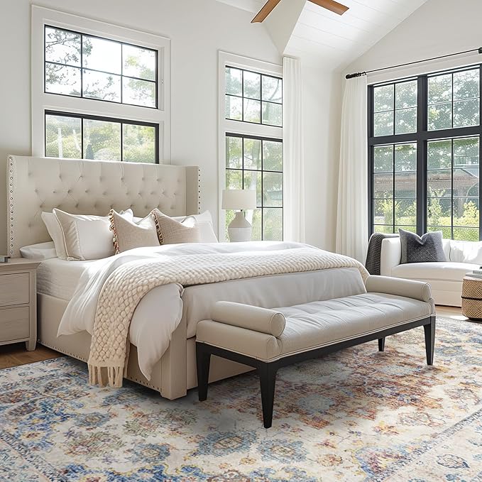 Area Rug 8×10, Large Vintage Boho Rug,Ultra-Soft Low Pile, Washable, Non Slip,Stain Resistant, Printed Carpet for Living Room Bedrooms Playroom Office Kitchen, Blue/Red