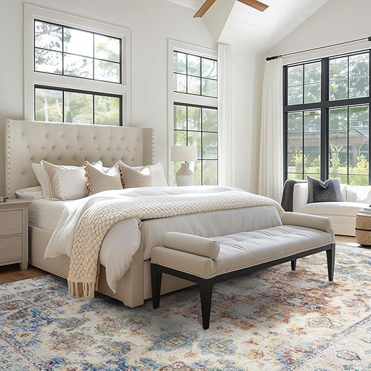 Area Rug 8×10, Large Vintage Boho Rug,Ultra-Soft Low Pile, Washable, Non Slip,Stain Resistant, Printed Carpet for Living Room Bedrooms Playroom Office Kitchen, Blue/Red