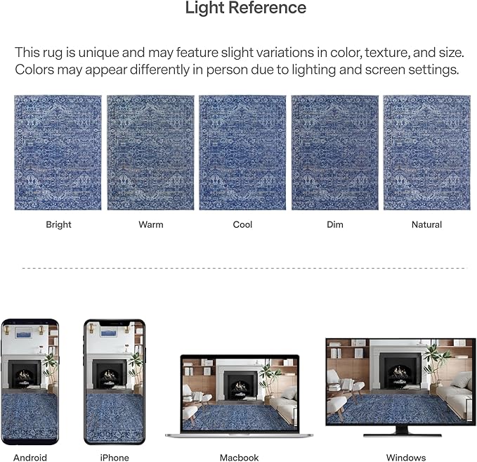 ReaLife Rugs Machine Washable Area Rug Runner - Living Room Bedroom Bathroom Kitchen Entryway Office - Padded Low Pile Stain Resistant Premium - Boho Vintage Traditional - Lyle - Blue 2'6" x 8'