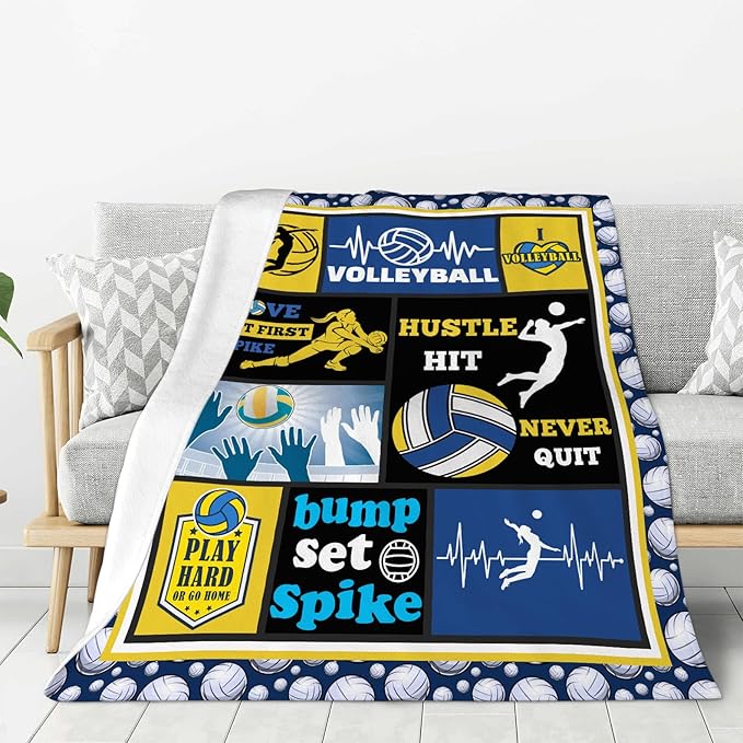 Volleyball Throw Blanket Cozy Fleece Flannel Plush Bedding Volleyball Gifts for Teen Girls Teen Team Players Women Lover Coach Adult Stuff Plush for Couch Sofa Bed Decor 60"X50"