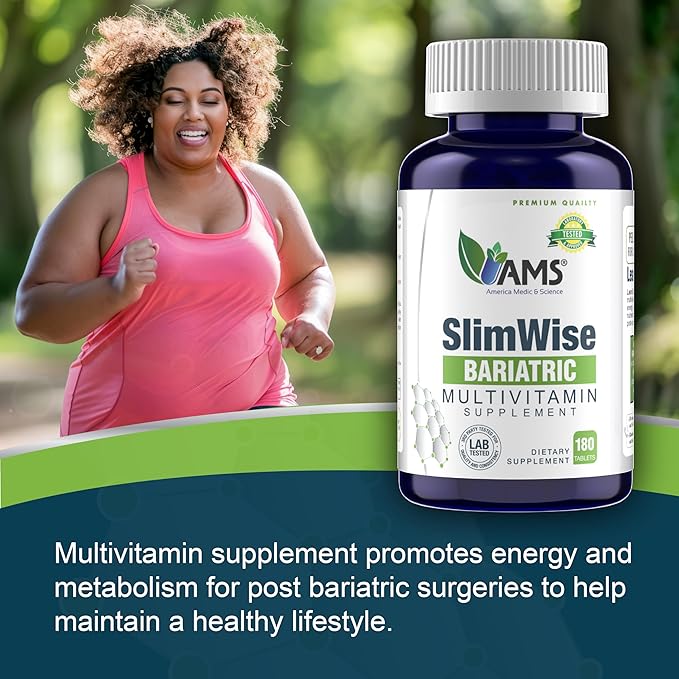 America Medic & Science SlimWise Bariatric Multivitamin – 180 Caplets | 2-Month Supply | Post Gastric Bypass & Sleeve Support | Iron, B12, Vitamin D3, Folate | Easy-to-Swallow Bariatric Vitamins