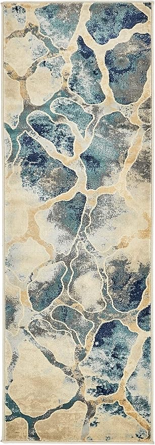 Unique Loom Mystic Collection Area Rug - Fitz Roy (2' x 6' Runner, Navy Blue/ Beige)