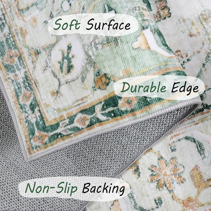 8x10 Boho Area Rug, Machine Washable Area Rugs 8x10 for Living Room (Green)