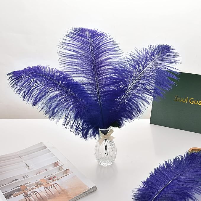 Ballinger Royal Blue Ostrich Feathers - 24Pcs 10-12inch Feathers for Party Centerpieces, Flower Arrangement and Home Decor