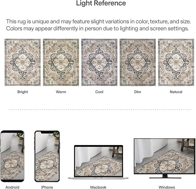 ReaLife Rugs Machine Washable Area Rug - Living Room Bedroom Bathroom Kitchen Entryway Office - Padded Crease Free Stain Resistant Premium - Boho Farmhouse Vintage- Joy - Brown Tan - 2'x 3'