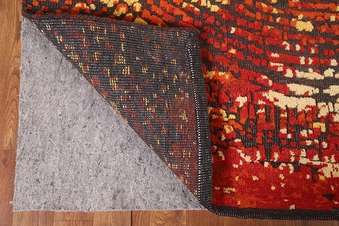 Rug Source Modern Collection, 5x7 Abstract Rug, Hand Knotted Red Abstract Rug, Oriental 100% Wool Carpet for Foyer, Entryway and Hallway