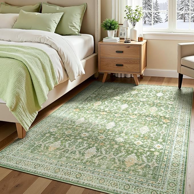 Lofus 5x7 Area Rug for Living Room, Light Green Washable Area Rugs with Non-Slip Backing,Soft Boho Carpets for Bedroom Dining Room Home Office Indoor Nursery