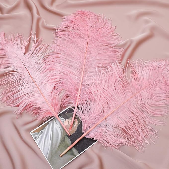 Ballinger Lotus Pink Ostrich Feathers - 24Pcs 12-14inch Large Feathers Bulk for Vase,Party Centerpieces,Wedding and Home Decor