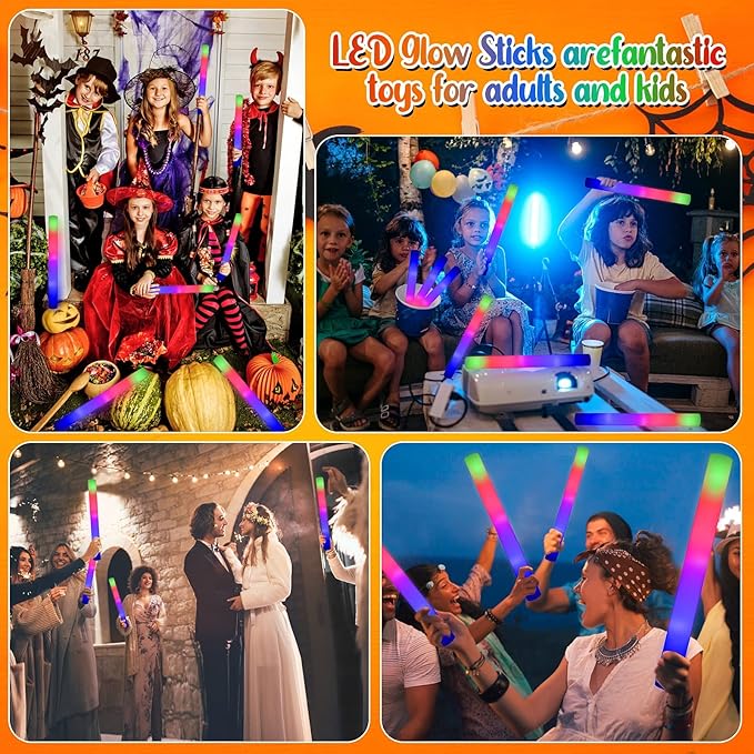 LifBetter 45 Pcs Glow Sticks Bulk- LED Foam Sticks in The Dark with 3 Modes Flashing Led Foam Multicolor Batons Light up Party Favors for Birthdays, Weddings, Concerts, Festivals