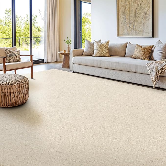 Shilucheng Wool Rug 4x7 Ft, 80% New Zealand Wool& 20% Cotton Rugs for Living Room, Bedroom, Soft Low Pile Area Rug 100% Cotton Non-Slip Backing Large Area Rug (Beige/White)