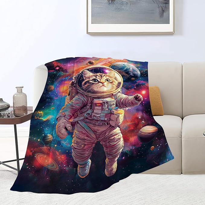 Cat Blanket, Galaxy Space Throw Blankets, Cat Gifts for Boys Girls Women Men Lover Adult Cozy Fleece Flannel Bedding Stuff Animal Plush for Couch Sofa Bed Decor 50"X40"