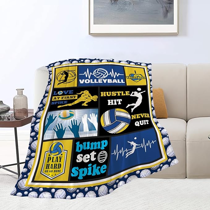 Volleyball Throw Blanket Cozy Fleece Flannel Plush Bedding Volleyball Gifts for Teen Girls Teen Team Players Women Lover Coach Adult Stuff Plush for Couch Sofa Bed Decor 60"X50"
