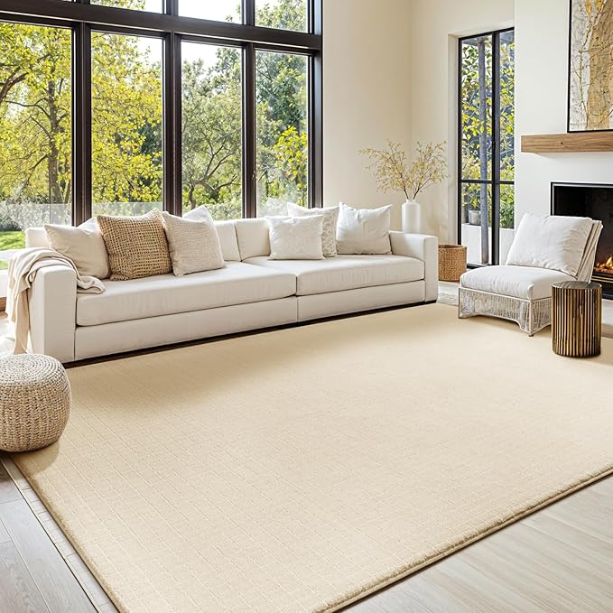 Shilucheng Wool Rug 4.7x7 Non-Slip, Blend 80% Wool and 20% Cotton Rugs for Living Room, Bedroom, Dinning Room, Soft Durable Cotton Backing Modern Area Rug (Beige/White)