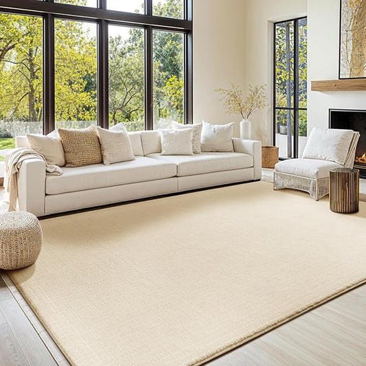 Shilucheng Wool Rug 4.7x7 Non-Slip, Blend 80% Wool and 20% Cotton Rugs for Living Room, Bedroom, Dinning Room, Soft Durable Cotton Backing Modern Area Rug (Beige/White)